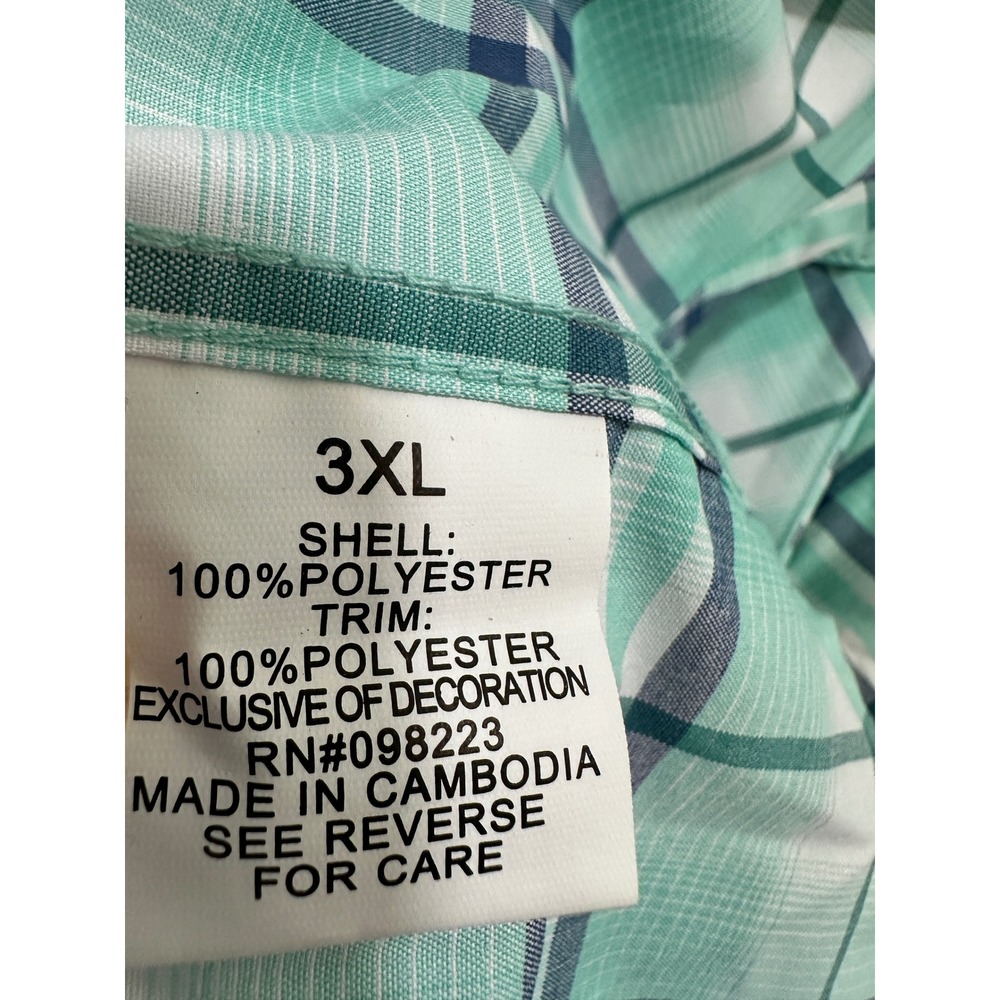 Magellan Outdoors Mens 3XL Fishing Shirt Teal Plaid Snap Front Moisture Wicking - Picture 3 of 5